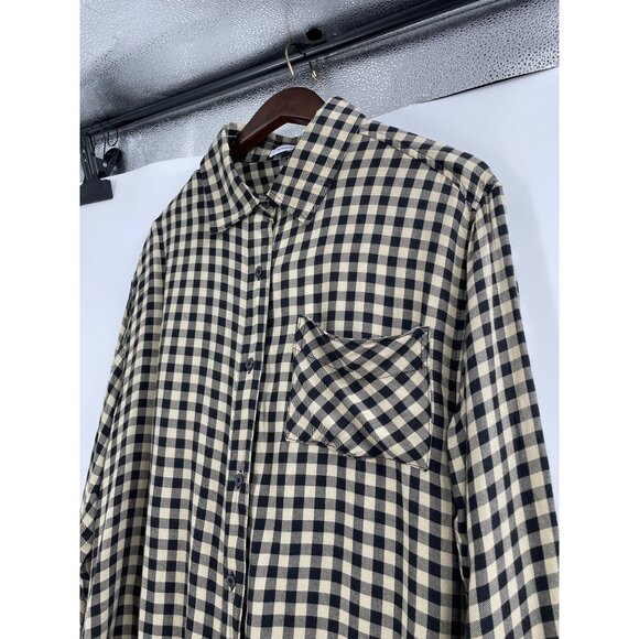 WeWoreWhat Womens XXS/XS Button-Up Shirt Gingham Check Black Beige Classic Chic - Picture 6 of 8